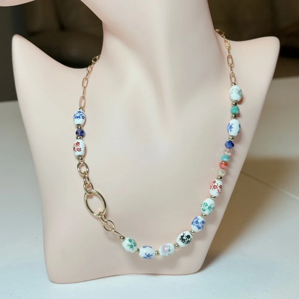Multicolor Floral Porcelain Bead Necklace - Women Jewelry